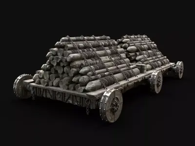 HEAVY LOGS WAGON SLEIGH TIMBER LUMBER TREE ORC SLEDGE Low-poly 3D model