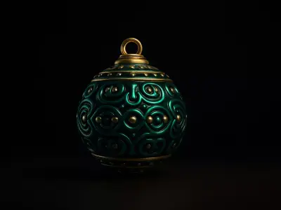 Ornate Emerald Holiday Bauble Decorative Ornament  Low-poly 3D model