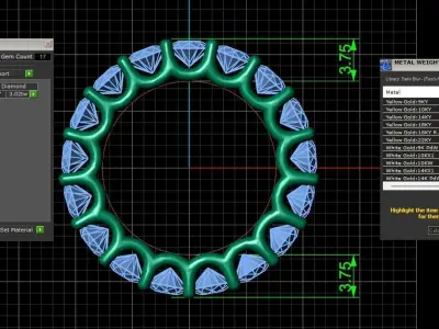 U Shaped Eternity Ring 3 point 6 mm stone size swiss 8 and EU48 3D print model