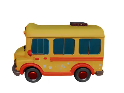 Cheerful Cartoon School Van  Low-poly 3D model