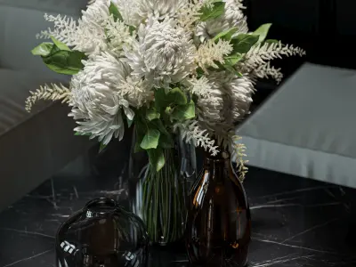 Flower Set 050 white Chrysanthemum Astilbe 3D model