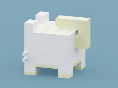 Voxel White Cat Low-poly 3D model