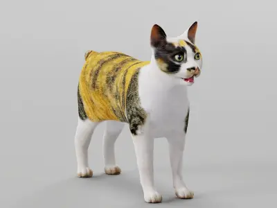 Japanese Bobtail Cat Low-poly 3D model