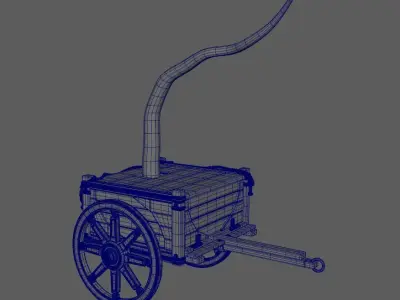 Caravan - 1 wooden cart with long horn 3D model