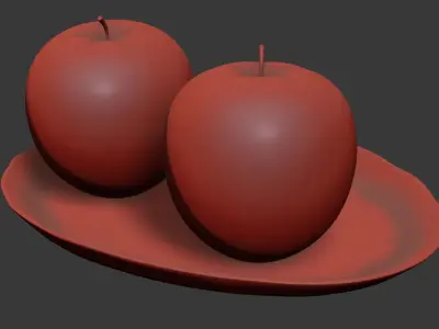 Accessories set two apples on plate 3D model
