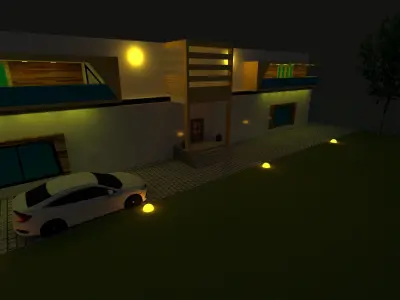 Banglow house at night with lights 3D print model