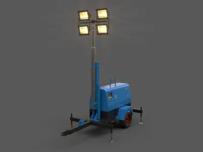 PBR Mobile Light Tower Generator B - Blue Light  Low-poly 3D model