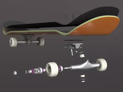 classic skateboard all parts 3D model