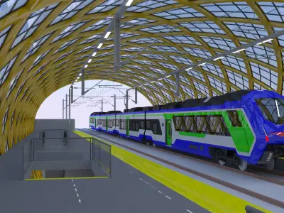 Elevated station with Hitachi HTR 412 3D model