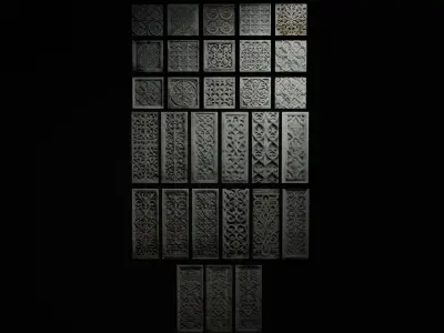 30 Ancient Concrete Wall Ornaments Lowpoly Low-poly 3D model