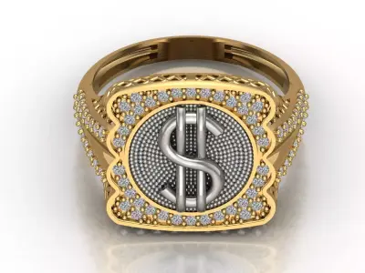 Luxury Dollar Sign Mens Ring With Diamonds Jewelry Gents Rings 3D print model