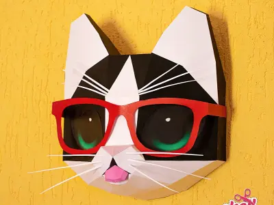 Kitten with glasses Low-poly 3D model
