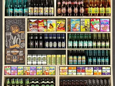 Alcoholic showcases in the store 3D model