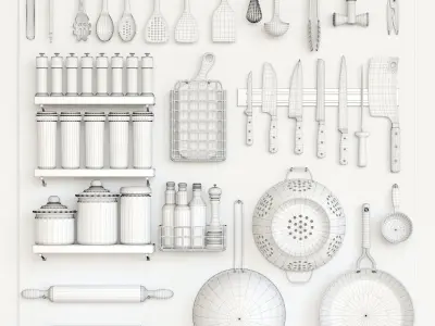 Kitchenware pegboard with kitchen utensils 3D model