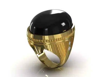 Domed Signet STL 3DM Ring with Cabochon Onyx model mr0310 3D print model