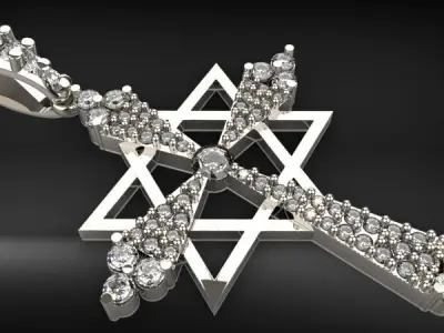 Diamond Star of david cross pendant  3D print model