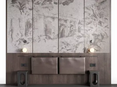 Wooden Bedroom Headboard - 2 3D model