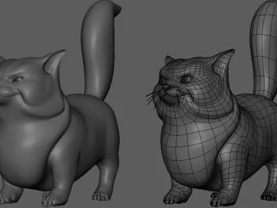 Fat Cat II Topology n UV Map Low-poly 3D model