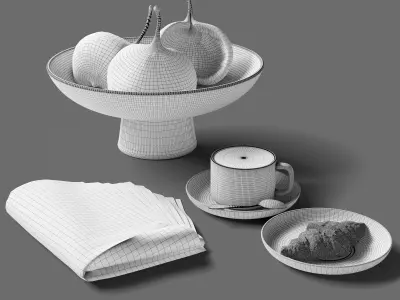 Decor Newspaper and coffee vases buddha nuts Set 77 3D model