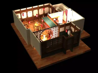 Chinese restaurant   Low-poly 3D model
