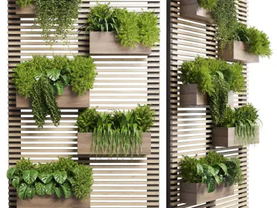 collection outdoor indoor plant stand wall wood vase 02 3D model