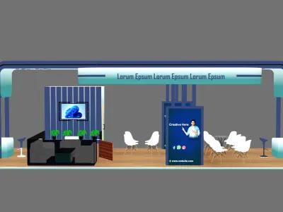 4 side Open Contemporary stall design with teal-blue gradient 3D model