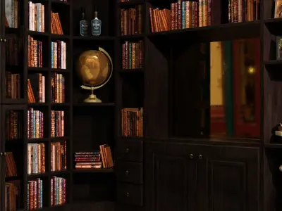 Old Retro Bookshelf and Decoration 3D model