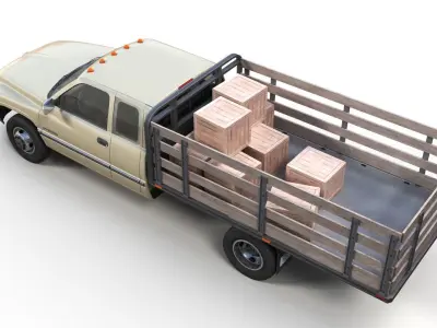 Dodge Ram 1996 3500 Light duty stake truck Low-poly 3D model