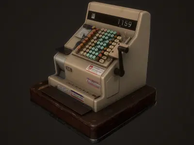 PBR Old Cash Register Low-poly 3D model