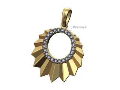 Diamond halo sunburst faceted pendant with bail 3D print model