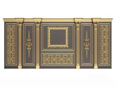 Boiserie Classic Wall with Mouldings 017 Black Low-poly 3D model