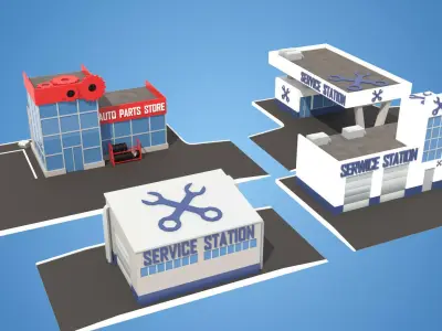 Cartoon Pack Service Stations Low-poly 3D model