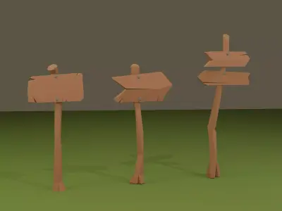 Stylized Wooden Signpost Pack Free low-poly 3D model
