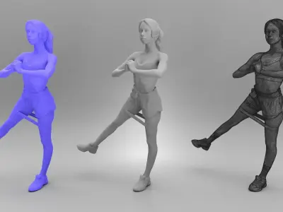 Young woman doing exercises with fitness rubber band 340 Low-poly 3D model