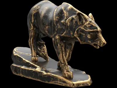 Wolf sculpture Low-poly 3D model