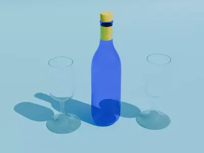 SIMPLE WINE  BOTTAL AND GLASS BLEND FILE TEXRE Free low-poly 3D model