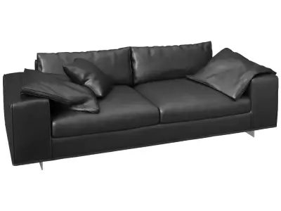 Modern Black Leather Sofa 3D Model  3D model