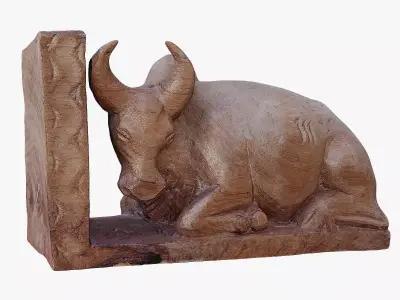Wooden figurine zebu bookstopper Low-poly 3D model