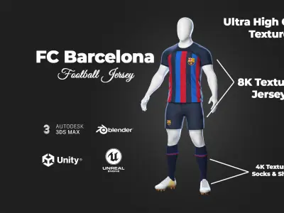Football Jersey full outfit FC Barcelona Team Low-poly 3D model