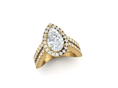 Pear Halo Curved Engagement Ring 3D print model