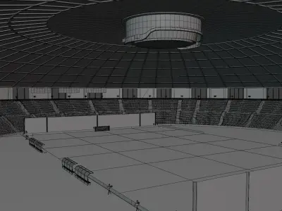 cylindrical roofed stadium Low-poly 3D model