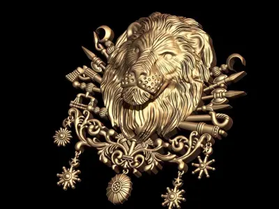 Lion Brooch 3D Cad Model 3D print model Free 3D print model