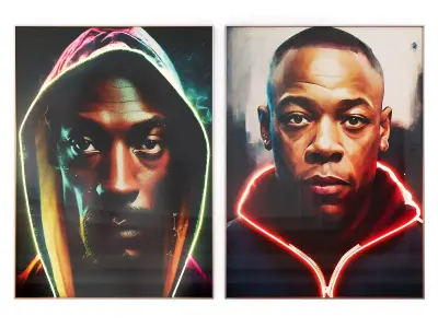 Snoop and Dre posters with neon 3D model