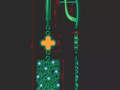 EARRINGS WITH CLOVER AND DIAMONDS  3D print model