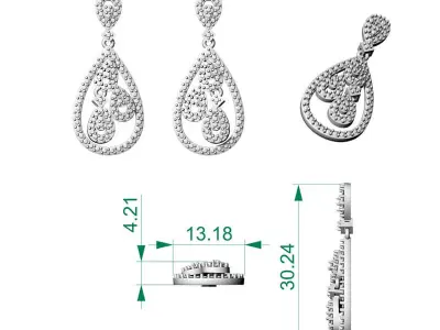 Luxury Pave Diamond Dangle Earrings 3D print model