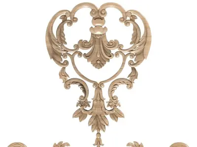 Cartouche-027 set of ornate carvings 3D model
