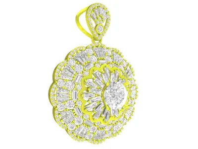 6967 Luxury Flower Baguette Diamond Women Pendant 3D print model