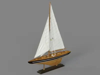 Beige Birch Coastal Sculpture Sail Boat 3D model
