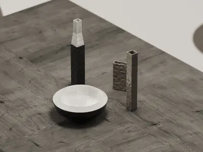 Monochrome Dining Table Set 3D model