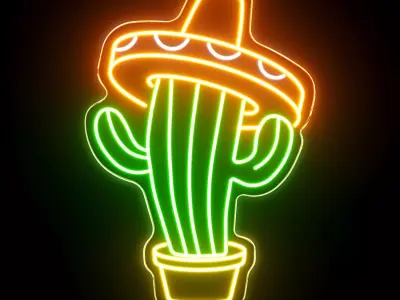 Sombrero On Cactus Neon Sign 3D model